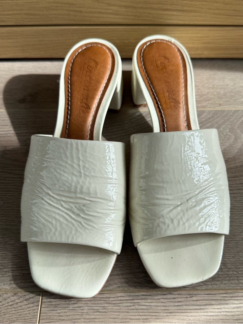 L’Intervalle White Patent Leather Mules
